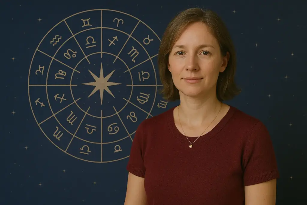 Вероника Стеллар на фоне круга знаков Зодиака
