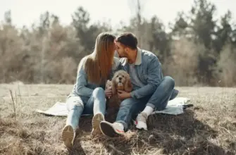 Как устанавливать границы в отношениях — пара на природе обнимается рядом с собакой